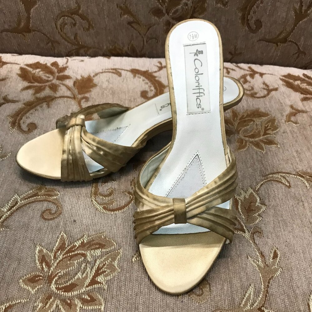 Gold-Dyed Satin Wedge Sandal, Formal Pump Wedding Shoe Comfortable